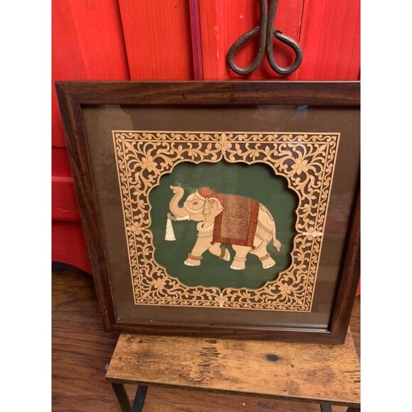 The Bombay Store Elephant Laser Cut Engraved Wood Layered 12 x 12 Framed Art EUC - Picture 2 of 3